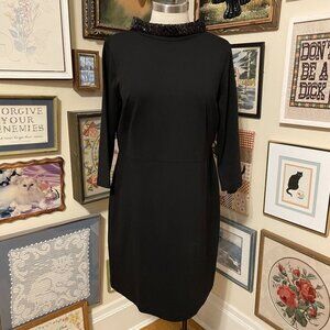 NWT Talbots Knee-Length Black Dress With Sequin Collar 3/4 Sleeve Size 16P